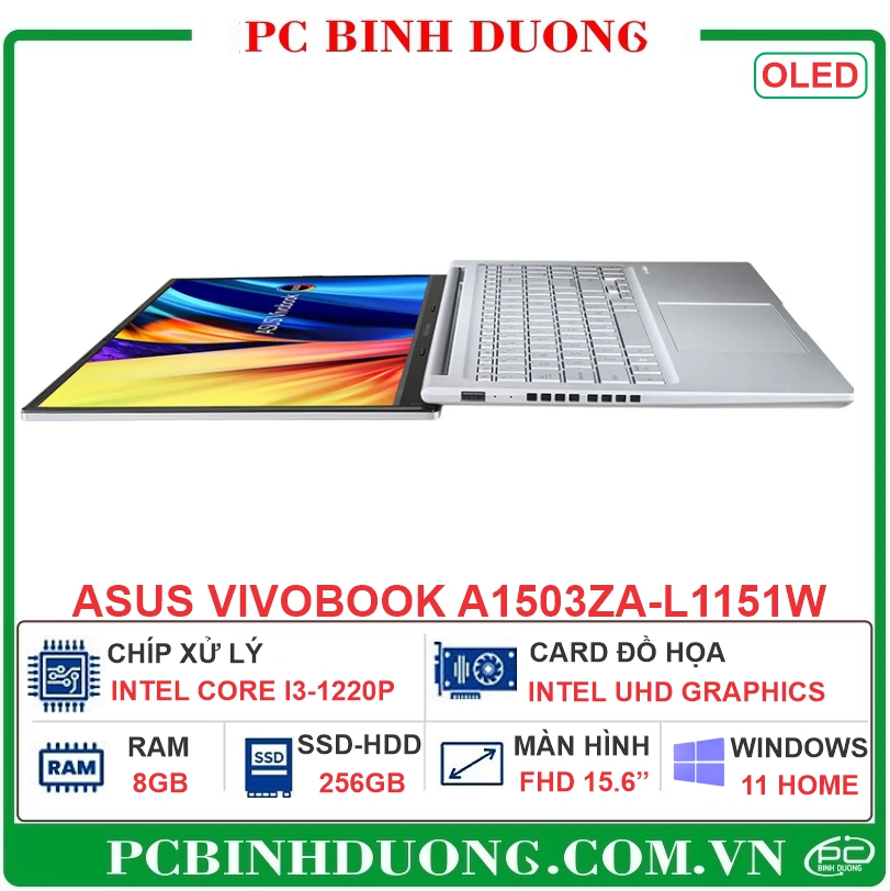 Laptop Asus Vivobook A1503ZA-L1151W (Intel Core i3-1220P/8GB/256GB SSD M.2/Intel UHD/ 15.6 inch FHD Oled/Windows 11 Home/1.7kg)