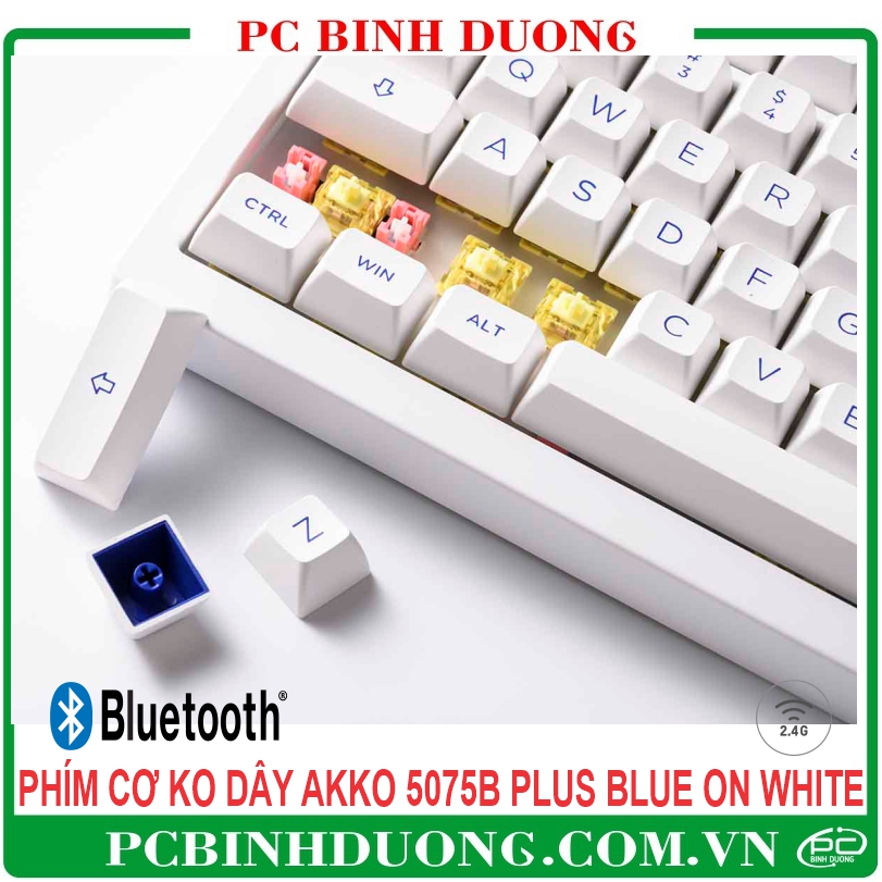 Bàn phím cơ Không Dây AKKO 5075B Multi-modes Plus Blue On White (Bluetooth 5.0 / Wireless 2.4Ghz / Hotswap / Akko sw v3 Cream Yellow) Có Núm KTL Layout 75%