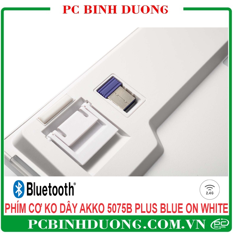 Bàn phím cơ Không Dây AKKO 5075B Multi-modes Plus Blue On White (Bluetooth 5.0 / Wireless 2.4Ghz / Hotswap / Akko sw v3 Cream Yellow) Có Núm KTL Layout 75%