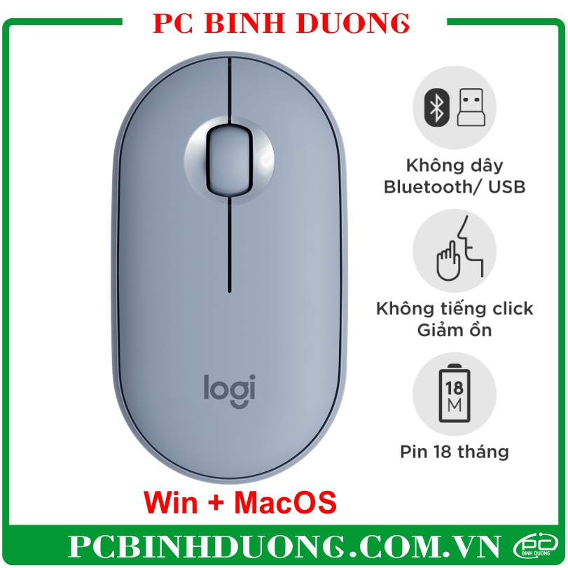 Chuột không dây Logitech Pebble M350 Xanh Xám (Bluetooth)