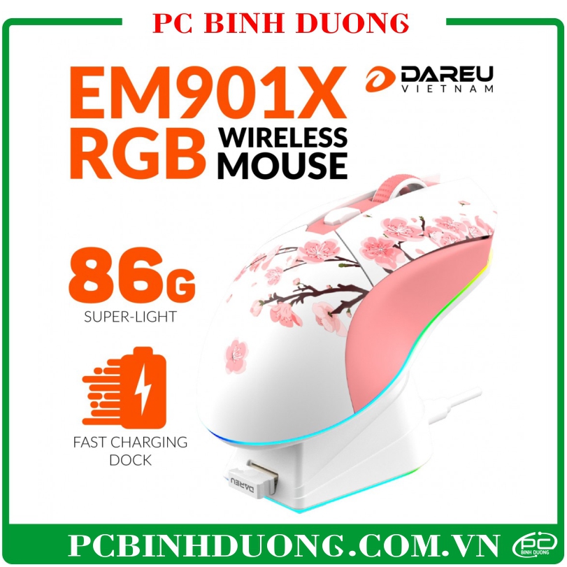 Chuột Không Dây Gaming Dareu EM901X Led Rgb (Tặng Dock Sạc) - Hồng