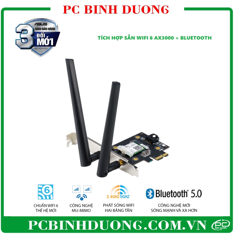 Card Thu WiFi Asus PCE-AX3000 (WiFi 6 AX3000 + Bluetooth 5.0)