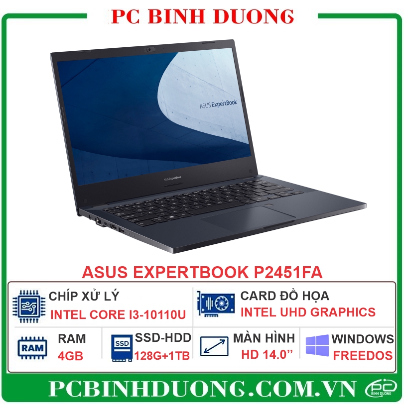 Laptop Asus ExpertBook P2451FA-BV3022 (Core™ i3-10110U | 4GB | M.2 128G | HDD 1TB | Intel UHD | 14.0 inch HD | Free Dos)