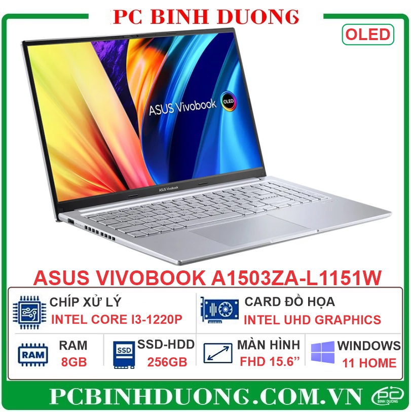Laptop Asus Vivobook A1503ZA-L1151W (Intel Core i3-1220P/8GB/256GB SSD M.2/Intel UHD/ 15.6 inch FHD Oled/Windows 11 Home/1.7kg)