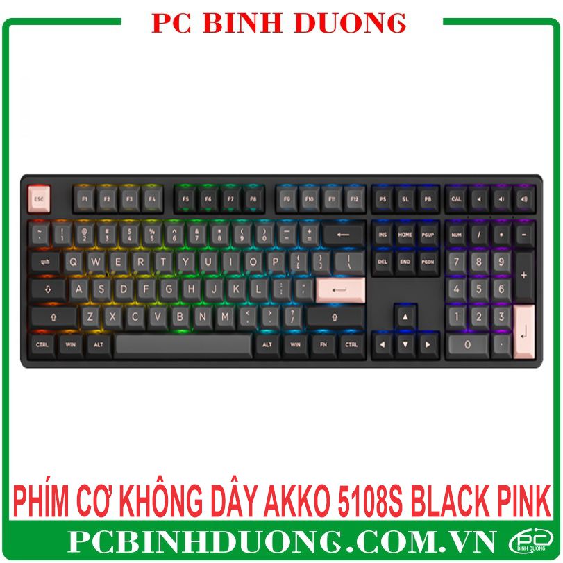 Bàn phím cơ không dây AKKO 5108S Black Pink (Hotswap / RGB / Foam tiêu âm / AKKO CS Jelly Switch)