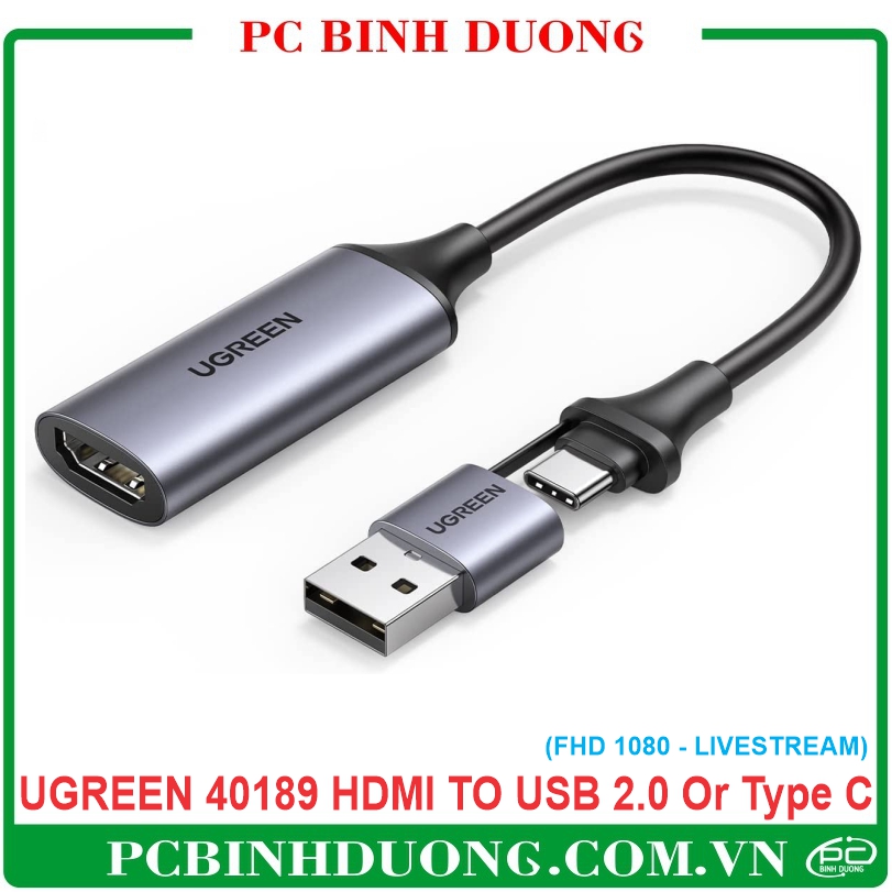 HDMI Video Capture Ugreen 40189 USB 2.0 Or Type C (HDMI To USB) LiveStream, Nội Soi, Ghi Hình Từ Máy Ảnh, Máy Quay