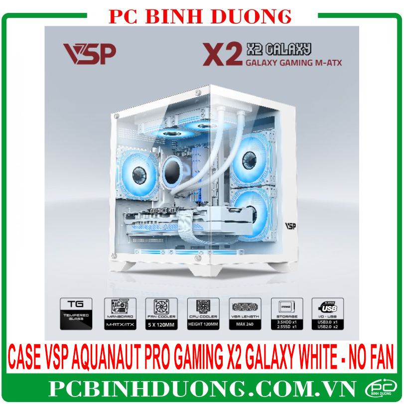 Case VSP Aquanaut Pro Gaming M-ATX X2 GALAXY Màu Trắng - No Fan