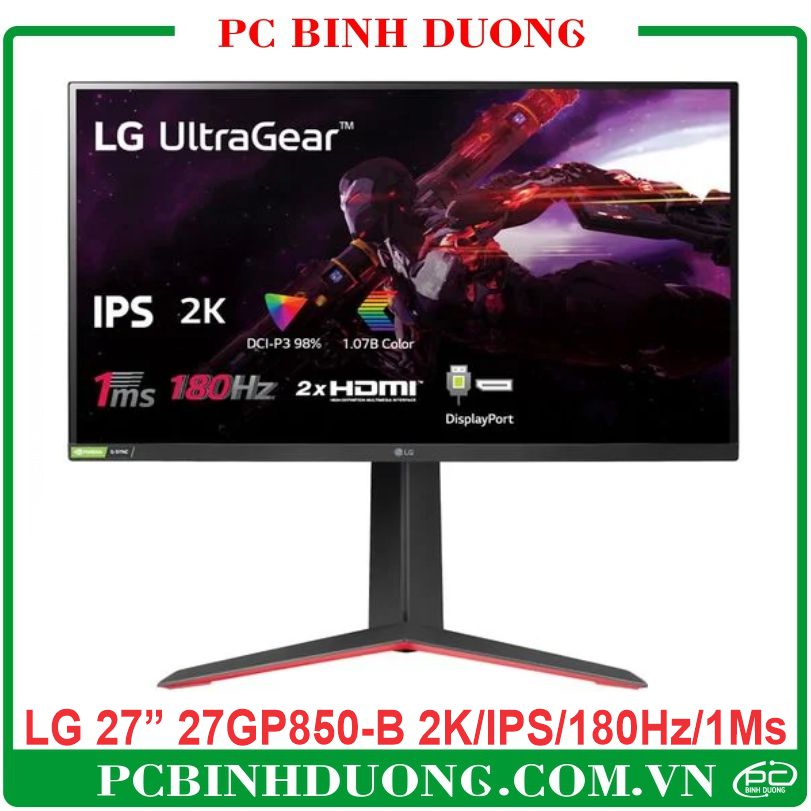 Màn hình Phẳng LG 27'' 27GP850-B UltraGear Nano IPS 2K 180Hz/1Ms HDR (HDMI-DP-USB 3.0)