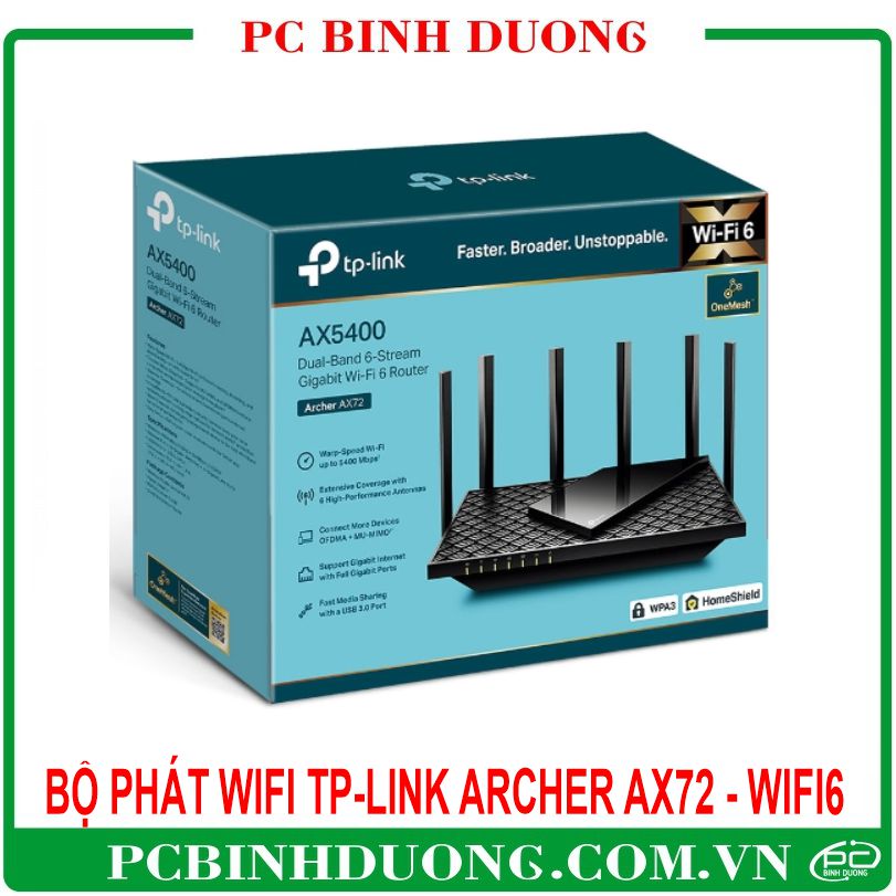 Phát Wifi TP-Link Archer AX72- Wifi 6 (802.11ax) 2 Băng Tần (2.4GHz/5GHz)