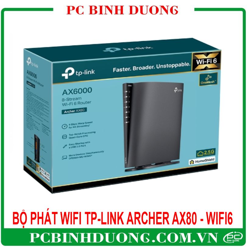 Phát Wifi TP-Link Archer AX80 - Wifi 6 (802.11ax) 2 Băng Tần (2.4GHz/5GHz)
