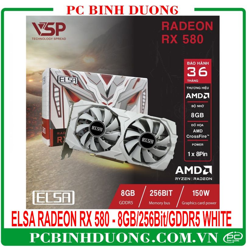 Card Màn Hình ELSA Radeon RX 580 (8Gb/GDDR5/256Bit) - 2 Fan Màu Trắng