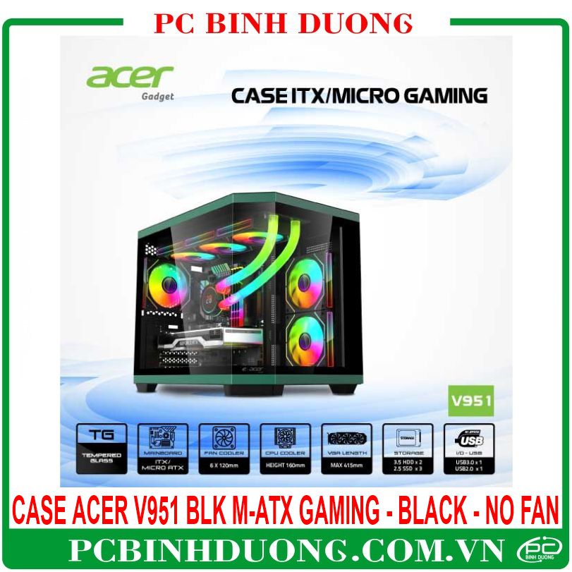 Case ACER V951 BLK M-ATX GAMING - BLACK (ITX/M-ATX) - No Fan 