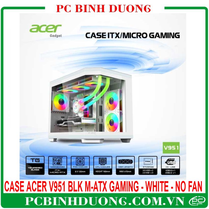 Case ACER V951 BLK M-ATX GAMING - WHITE (ITX/M-ATX) - No Fan