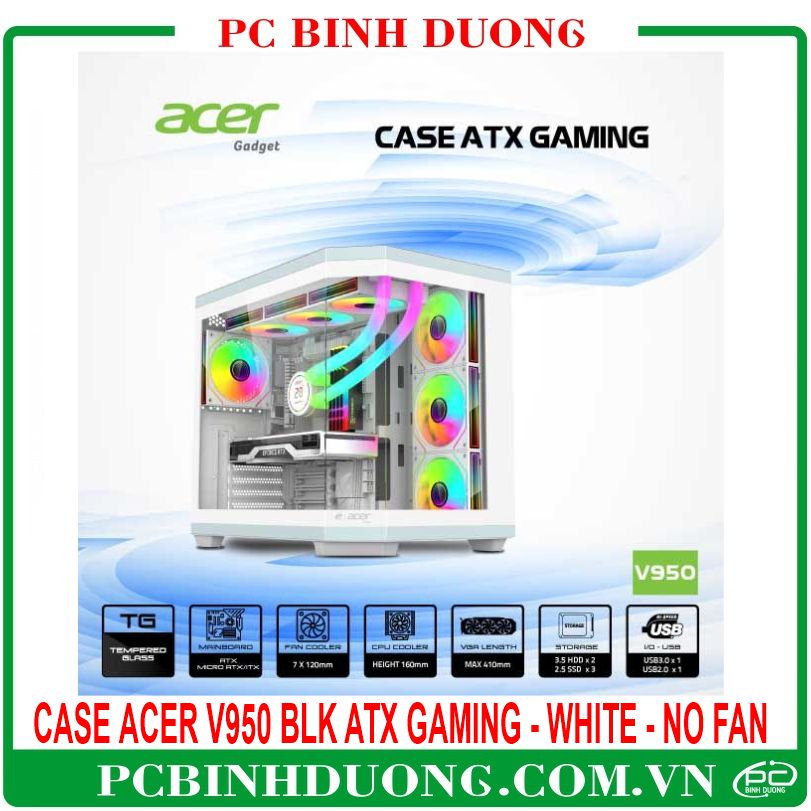 Case ACER V950 BLK ATX GAMING - WHITE (ATX/M-ATX/ITX) - No Fan