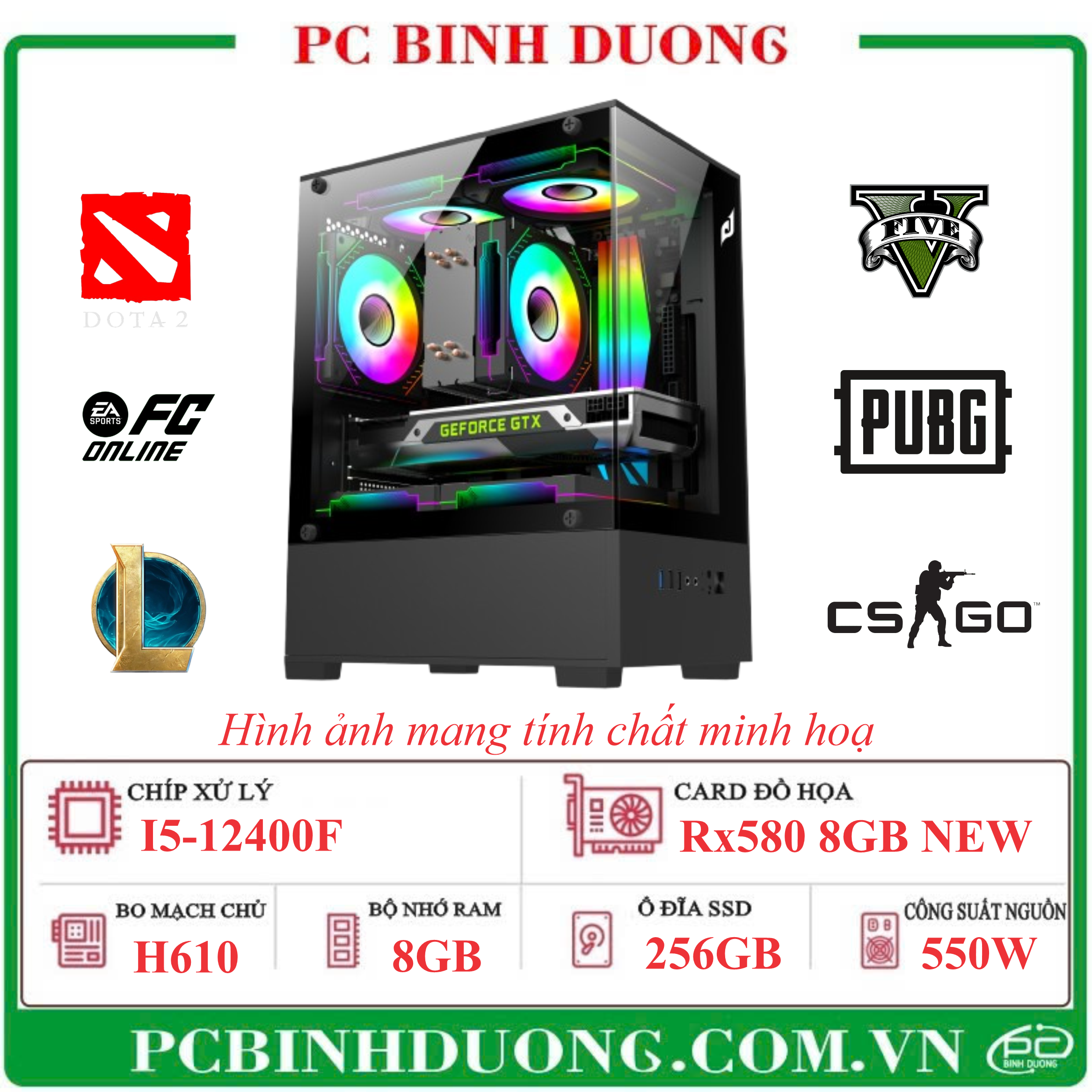 PCBD H610/I5-12400F/8GB/256GB/550W/RX580 
